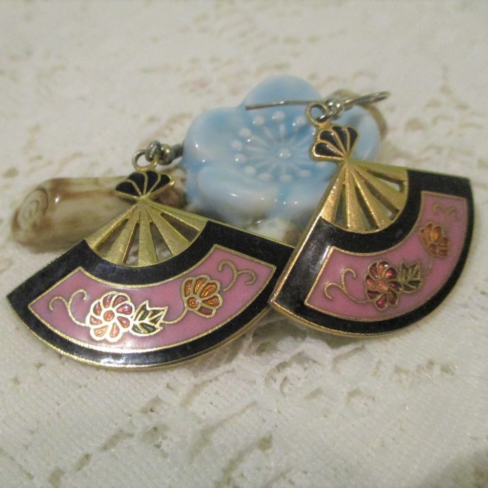 Cloisonne Fan Earrings